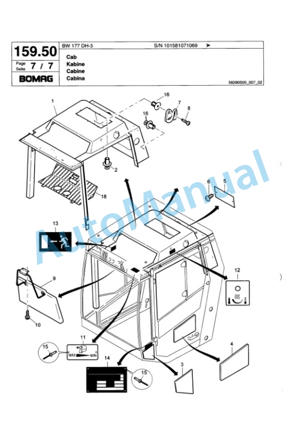 Bomag BW 177 DH-3 Single Drum Wheel Drive Vibratory Roller Spare Parts Catalogue 00817235-5