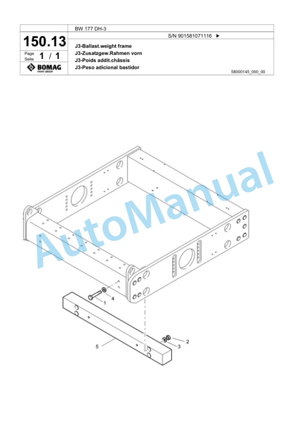 Bomag BW 177 DH-3 Single Drum Wheel Drive Vibratory Roller Spare Parts Catalogue 00817751-4