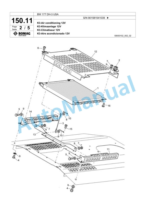 Bomag BW 177 DH-3 USA Single Drum Wheel Drive Vibratory Roller Spare Parts Catalogue 00817677-4