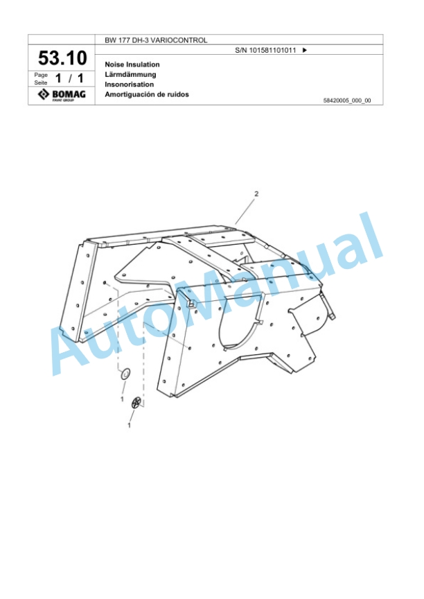 Bomag BW 177 DH-3 VARIOCONTROL Single Drum Wheel Drive Vibratory Roller Spare Parts Catalogue 00817506-2