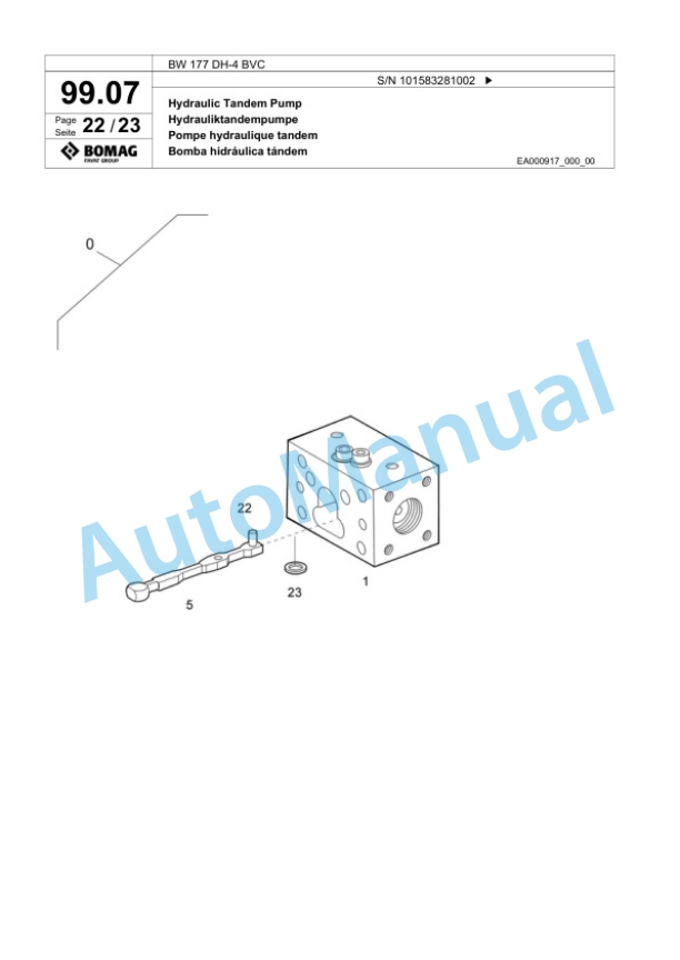 Bomag BW 177 DH-4 BVC Single Drum Wheel Drive Vibratory Roller Spare Parts Catalogue 00818453-3