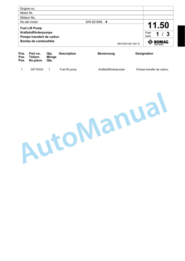 Bomag BW 177 DH-4 Single Drum Wheel Drive Vibratory Roller Spare Parts Catalogue 00817761-2
