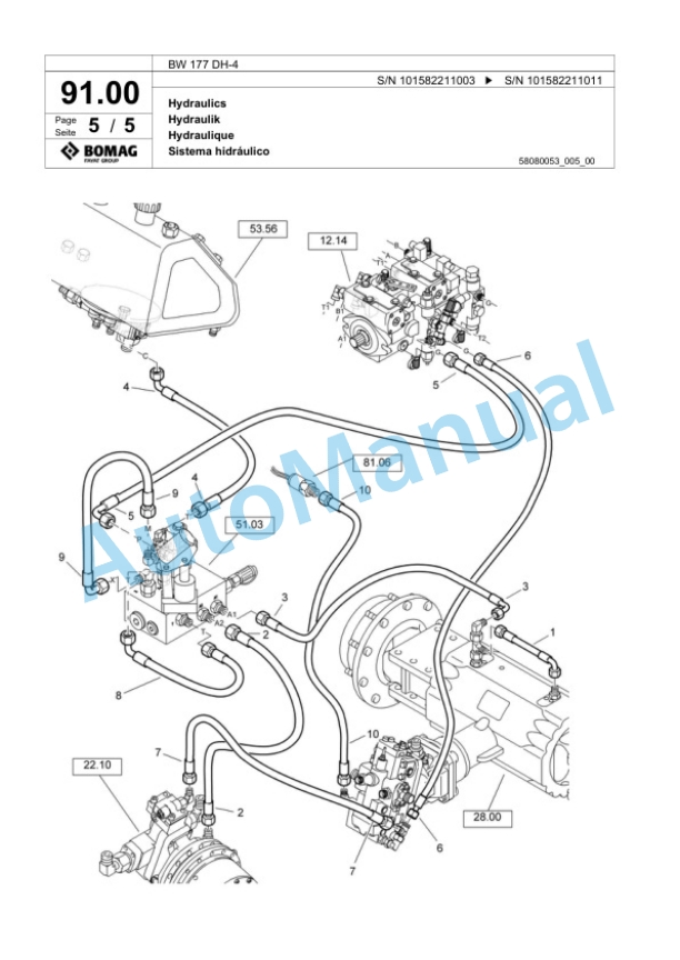 Bomag BW 177 DH-4 Single Drum Wheel Drive Vibratory Roller Spare Parts Catalogue 00817761-4