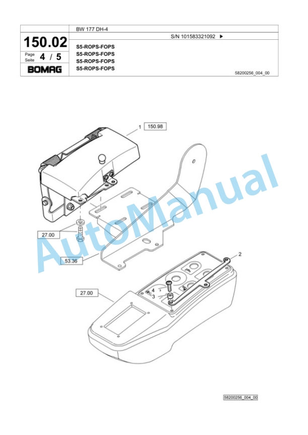 Bomag BW 177 DH-4 Single Drum Wheel Drive Vibratory Roller Spare Parts Catalogue 00818543-3
