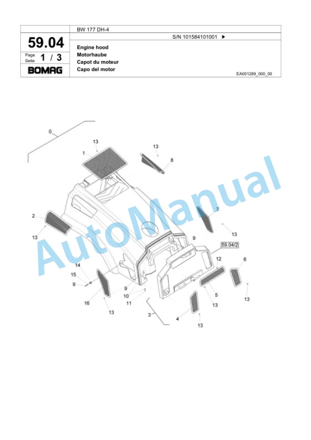 Bomag BW 177 DH-4 Single Drum Wheel Drive Vibratory Roller Spare Parts Catalogue 00824037-2