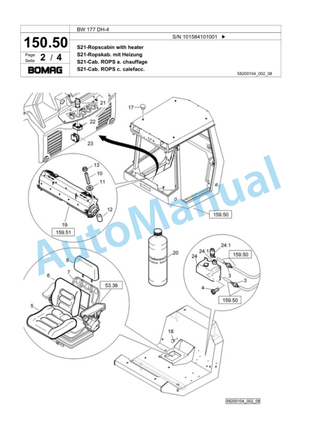 Bomag BW 177 DH-4 Single Drum Wheel Drive Vibratory Roller Spare Parts Catalogue 00824037-4