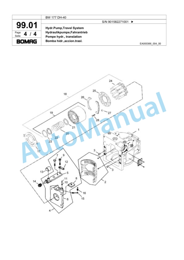 Bomag BW 177 DH-40 Single Drum Wheel Drive Vibratory Roller Spare Parts Catalogue 00818169-2