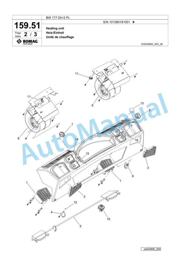 Bomag BW 177 DH-5 PL Single Drum Wheel Drive Vibratory Roller Spare Parts Catalogue 00827077-5