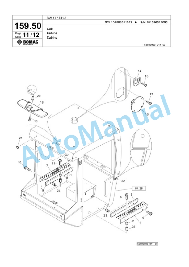Bomag BW 177 DH-5 Single Drum Wheel Drive Vibratory Roller Spare Parts Catalogue 00824917-4