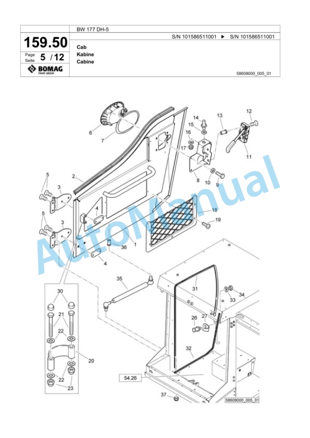Bomag BW 177 DH-5 Single Drum Wheel Drive Vibratory Roller Spare Parts Catalogue 00824917-5