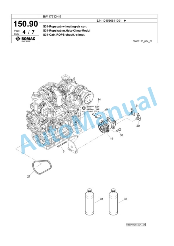 Bomag BW 177 DH-5 Single Drum Wheel Drive Vibratory Roller Spare Parts Catalogue 00825435-4