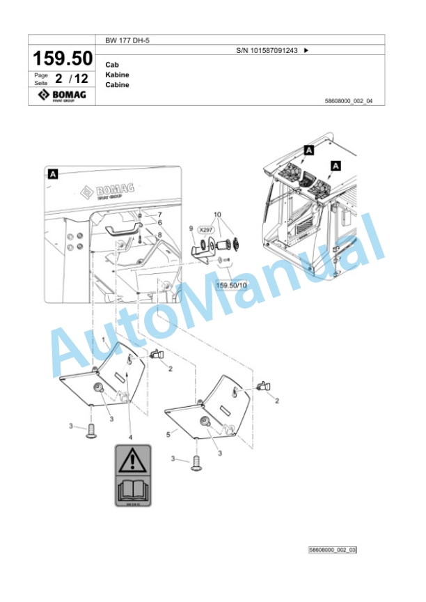 Bomag BW 177 DH-5 Single Drum Wheel Drive Vibratory Roller Spare Parts Catalogue 00825727-4