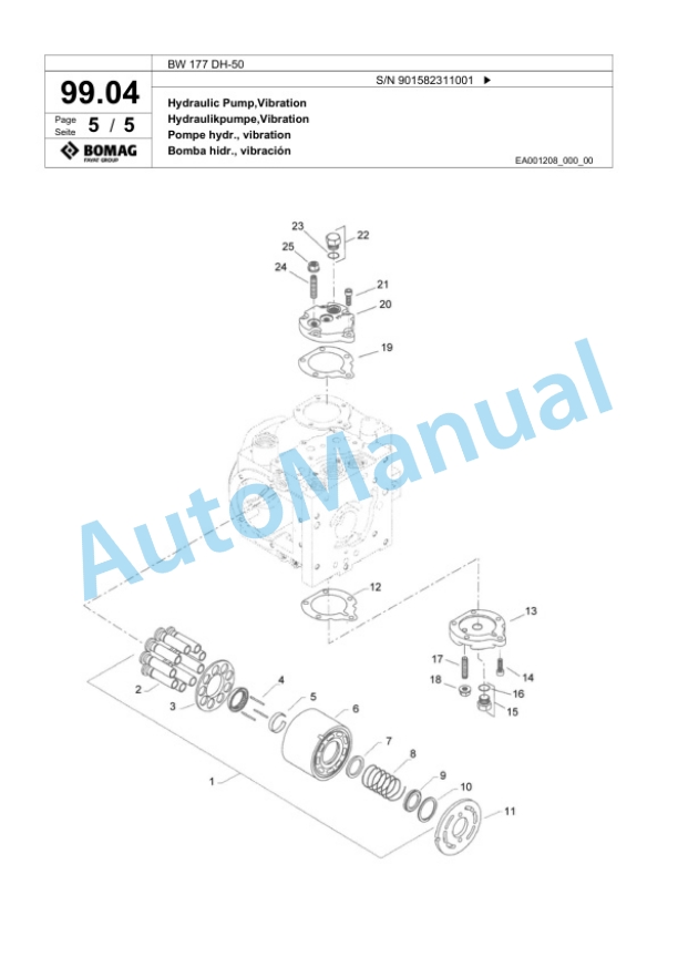Bomag BW 177 DH-50 Single Drum Wheel Drive Vibratory Roller Spare Parts Catalogue 00824089-2