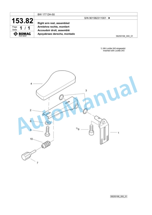 Bomag BW 177 DH-50 Single Drum Wheel Drive Vibratory Roller Spare Parts Catalogue 00824089-4