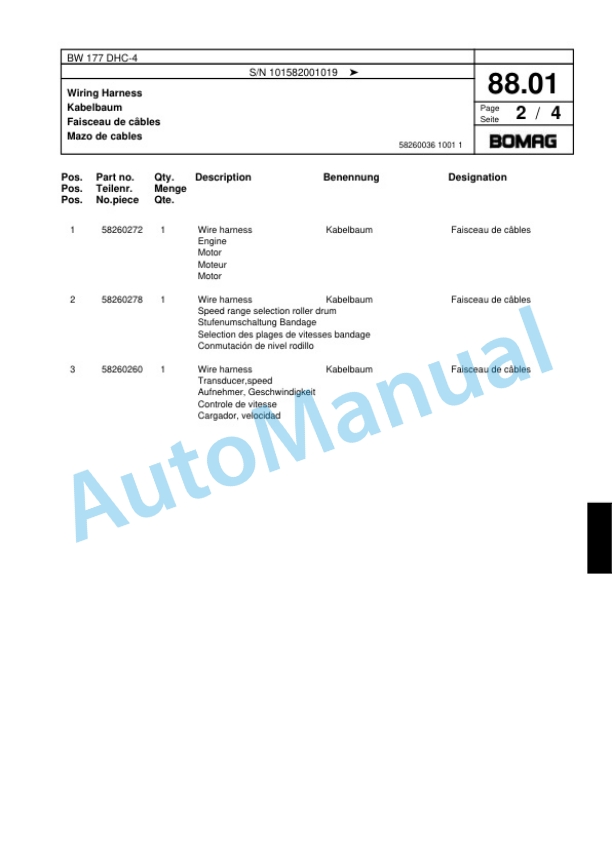 Bomag BW 177 DHC-4 Single Drum Wheel Drive Vibratory Roller Spare Parts Catalogue 00818035-2