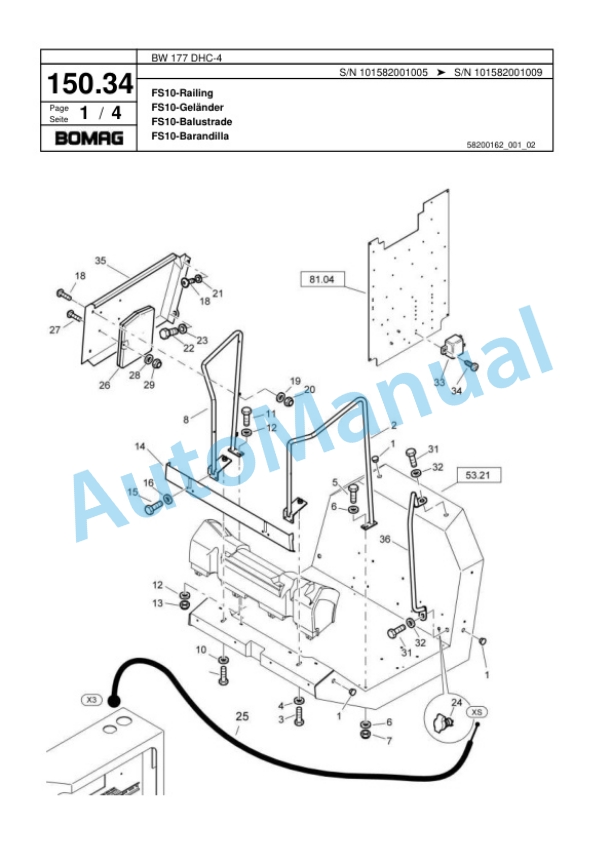 Bomag BW 177 DHC-4 Single Drum Wheel Drive Vibratory Roller Spare Parts Catalogue 00818035-3