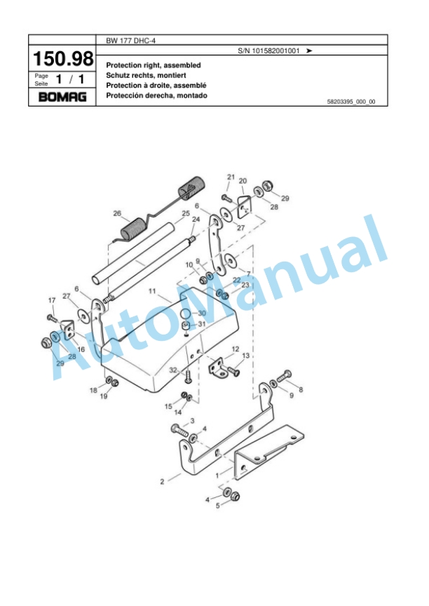 Bomag BW 177 DHC-4 Single Drum Wheel Drive Vibratory Roller Spare Parts Catalogue 00818035-4
