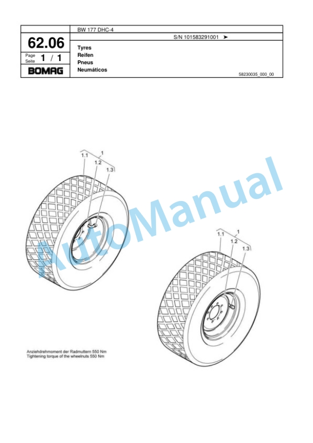 Bomag BW 177 DHC-4 Single Drum Wheel Drive Vibratory Roller Spare Parts Catalogue 00818455-2