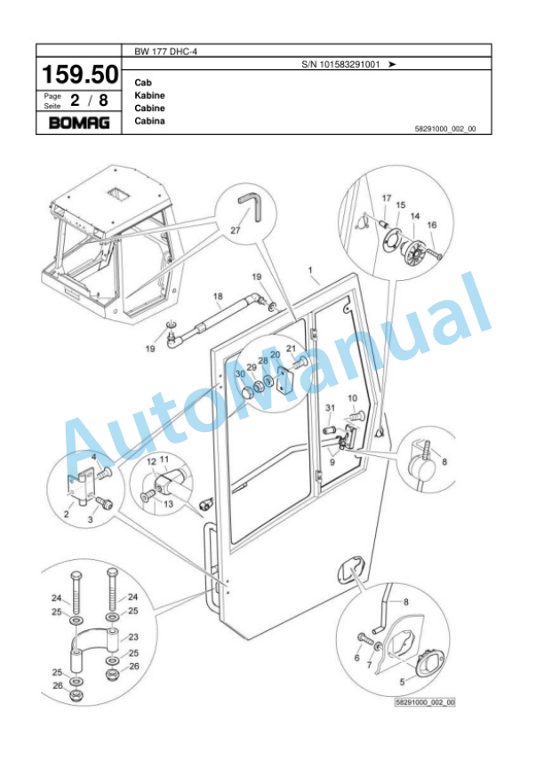 Bomag BW 177 DHC-4 Single Drum Wheel Drive Vibratory Roller Spare Parts Catalogue 00818455-5