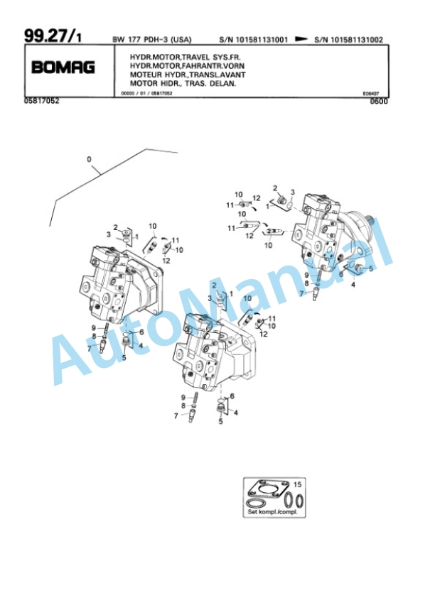 Bomag BW 177 PDH-3 Single Drum Wheel Drive Vibratory Roller Spare Parts Catalogue 00815513-3