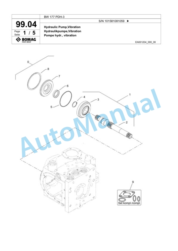 Bomag BW 177 PDH-3 Single Drum Wheel Drive Vibratory Roller Spare Parts Catalogue 00817508-3