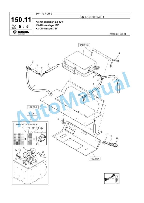 Bomag BW 177 PDH-3 Single Drum Wheel Drive Vibratory Roller Spare Parts Catalogue 00817508-5