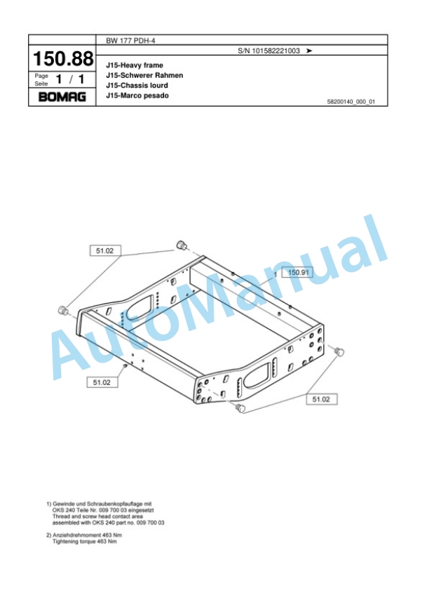 Bomag BW 177 PDH-4 Single Drum Wheel Drive Vibratory Roller Spare Parts Catalogue 00817763-5