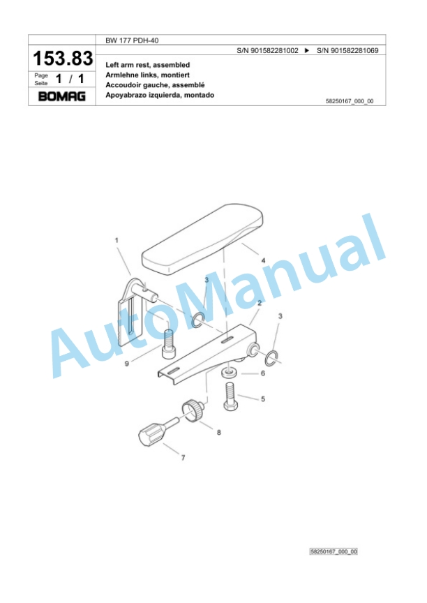 Bomag BW 177 PDH-40 Single Drum Wheel Drive Vibratory Roller Spare Parts Catalogue 00818171-4