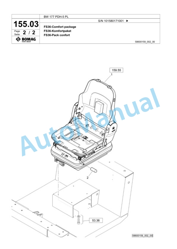 Bomag BW 177 PDH-5 PL Single Drum Wheel Drive Vibratory Roller Spare Parts Catalogue 00827075-5