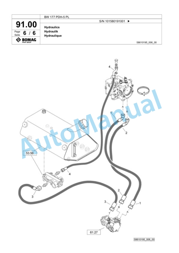 Bomag BW 177 PDH-5 PL Single Drum Wheel Drive Vibratory Roller Spare Parts Catalogue 00827079-2