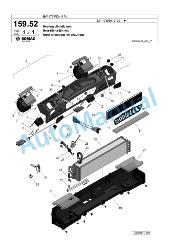 Bomag BW 177 PDH-5 PL Single Drum Wheel Drive Vibratory Roller Spare Parts Catalogue 00827079-5