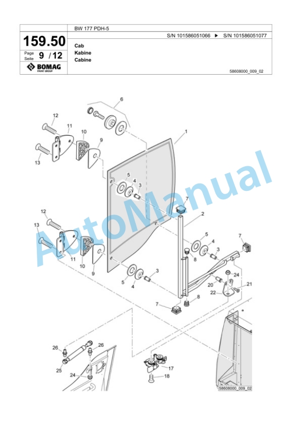Bomag BW 177 PDH-5 Single Drum Wheel Drive Vibratory Roller Spare Parts Catalogue 00824477-4