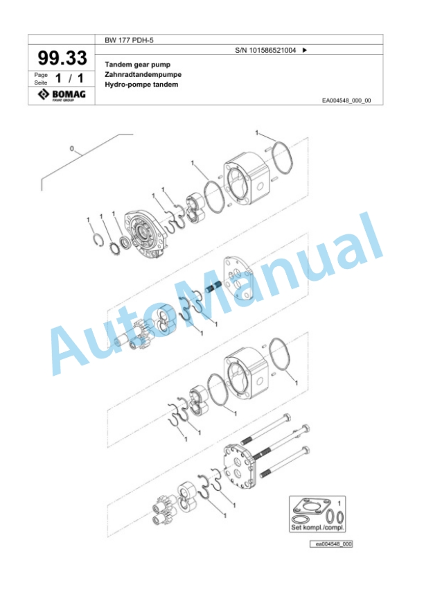 Bomag BW 177 PDH-5 Single Drum Wheel Drive Vibratory Roller Spare Parts Catalogue 00824919-2