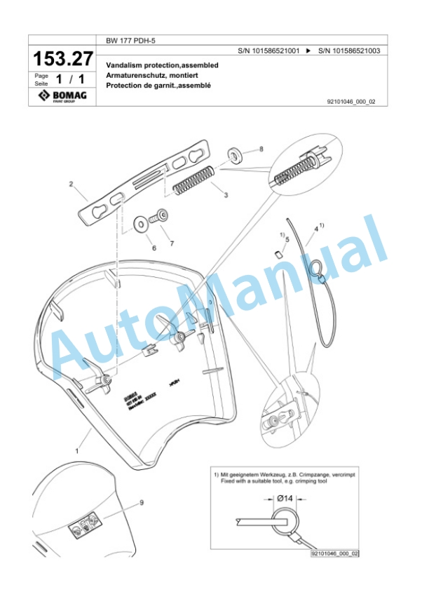 Bomag BW 177 PDH-5 Single Drum Wheel Drive Vibratory Roller Spare Parts Catalogue 00824919-3