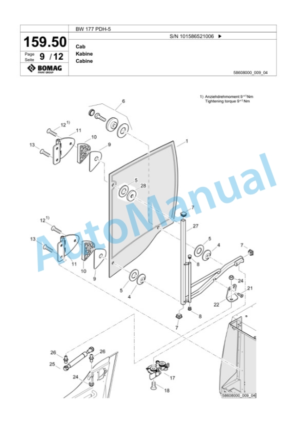 Bomag BW 177 PDH-5 Single Drum Wheel Drive Vibratory Roller Spare Parts Catalogue 00824919-4