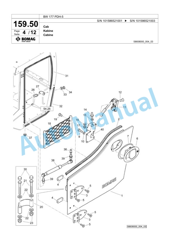 Bomag BW 177 PDH-5 Single Drum Wheel Drive Vibratory Roller Spare Parts Catalogue 00824919-5