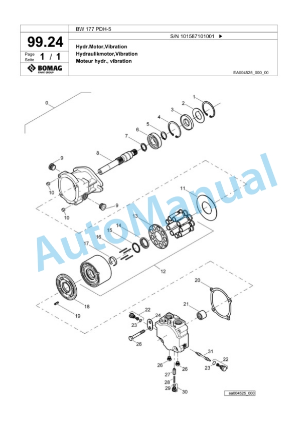 Bomag BW 177 PDH-5 Single Drum Wheel Drive Vibratory Roller Spare Parts Catalogue 00825729-2