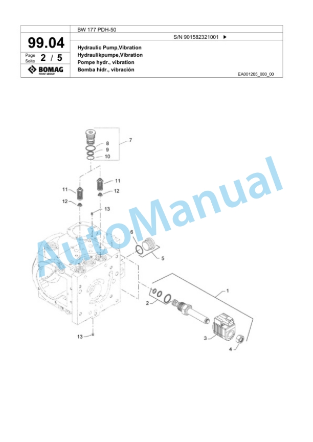 Bomag BW 177 PDH-50 Single Drum Wheel Drive Vibratory Roller Spare Parts Catalogue 00824091-2