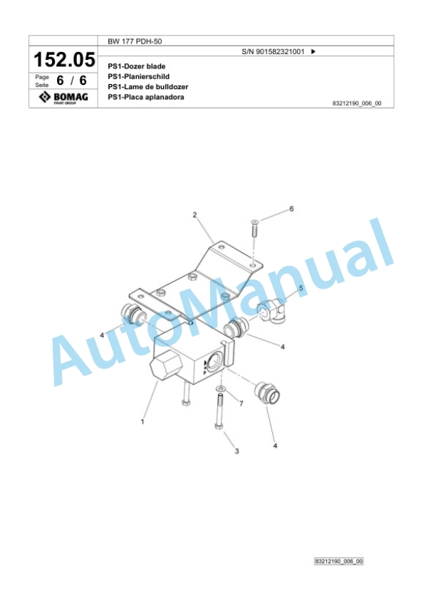 Bomag BW 177 PDH-50 Single Drum Wheel Drive Vibratory Roller Spare Parts Catalogue 00824091-4