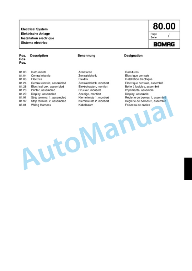 Bomag BW 177 PDHC-4 Single Drum Wheel Drive Vibratory Roller Spare Parts Catalogue 00818283-2