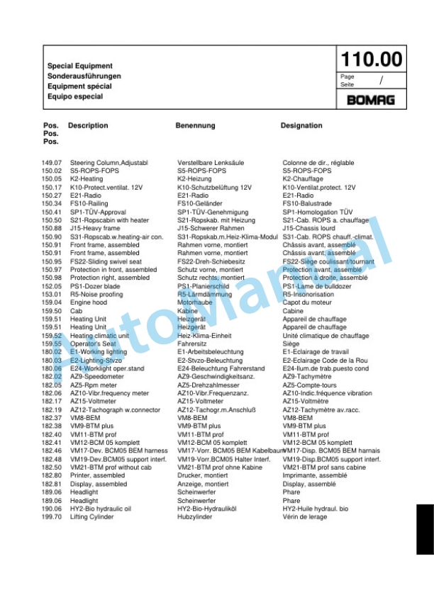 Bomag BW 177 PDHC-4 Single Drum Wheel Drive Vibratory Roller Spare Parts Catalogue 00818539-3
