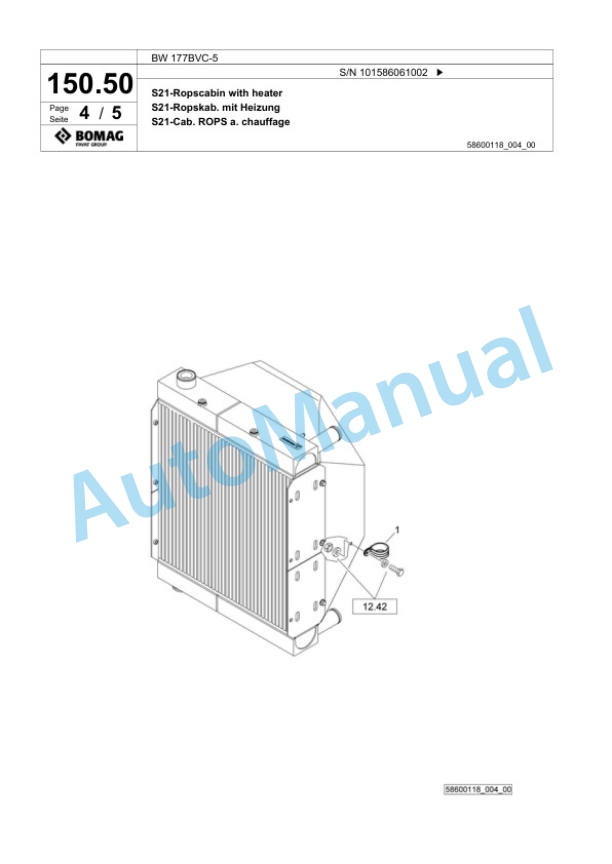 Bomag BW 177BVC-5 Single Drum Wheel Drive Vibratory Roller Spare Parts Catalogue 00824479-3