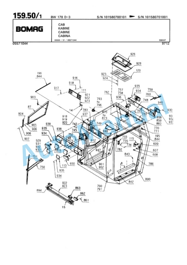 Bomag BW 178 D-3 Single Drum Wheel Drive Vibratory Roller Spare Parts Catalogue 00815370-4