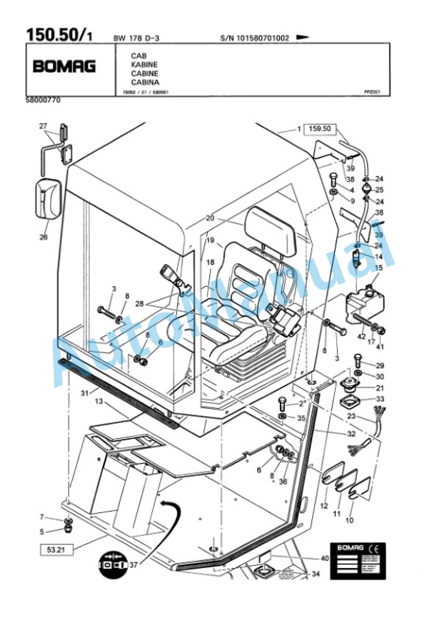 Bomag BW 178 D-3 Single Drum Wheel Drive Vibratory Roller Spare Parts Catalogue 00815470-4