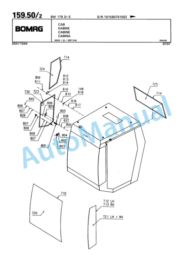 Bomag BW 178 D-3 Single Drum Wheel Drive Vibratory Roller Spare Parts Catalogue 00815470-5