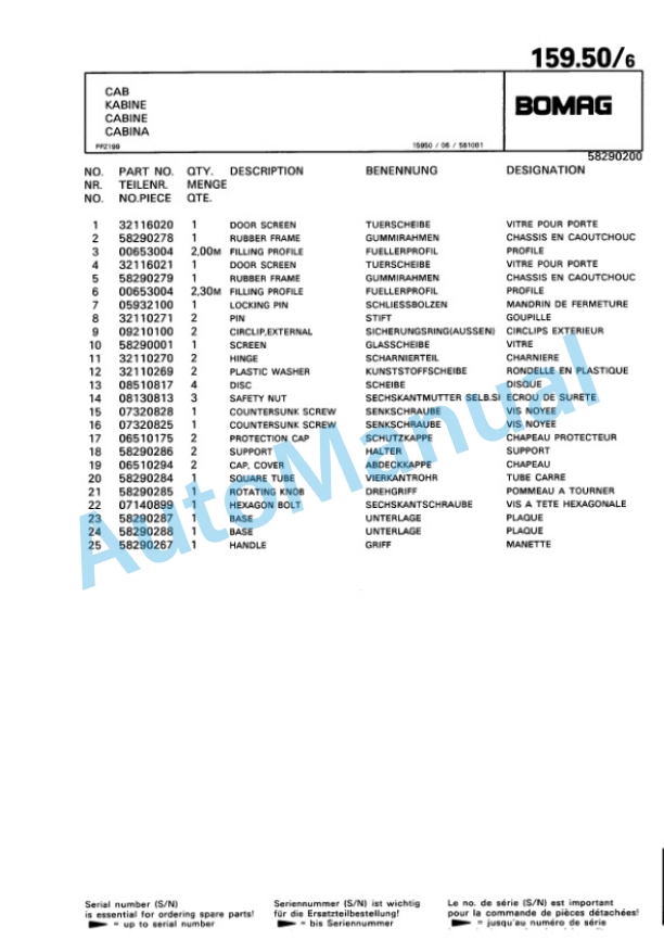 Bomag BW 178 DH-3 Single Drum Wheel Drive Vibratory Roller Spare Parts Catalogue 00815373-5