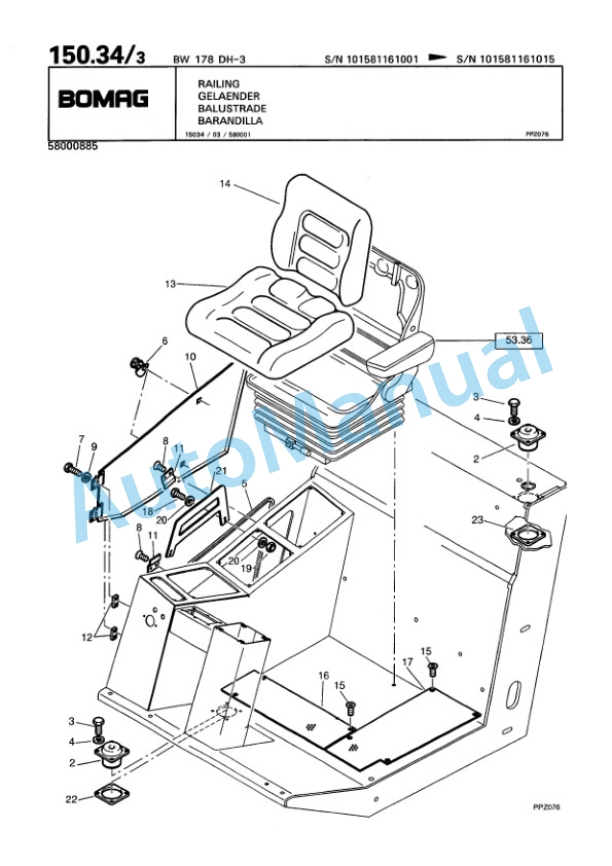 Bomag BW 178 DH-3 Single Drum Wheel Drive Vibratory Roller Spare Parts Catalogue 00815516-3