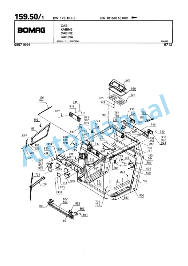 Bomag BW 178 DH-3 Single Drum Wheel Drive Vibratory Roller Spare Parts Catalogue 00815516-4