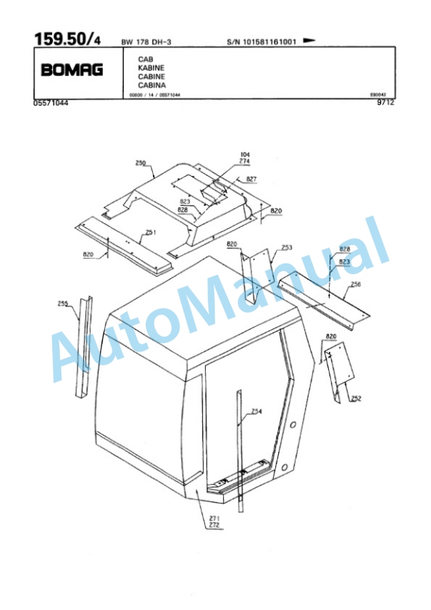 Bomag BW 178 DH-3 Single Drum Wheel Drive Vibratory Roller Spare Parts Catalogue 00815516-5