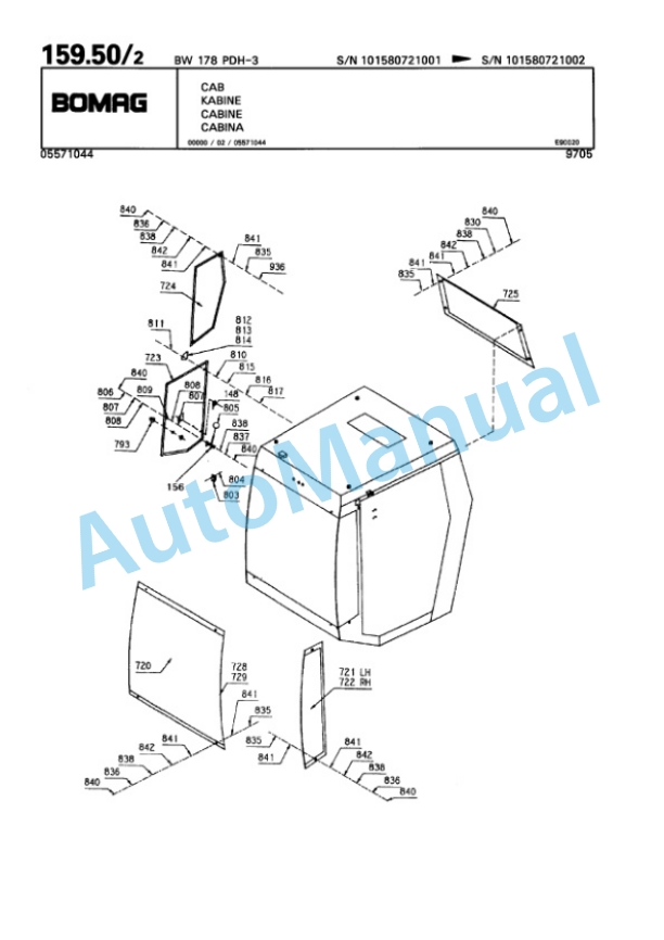 Bomag BW 178 PDH-3 Single Drum Wheel Drive Vibratory Roller Spare Parts Catalogue 00815372-5